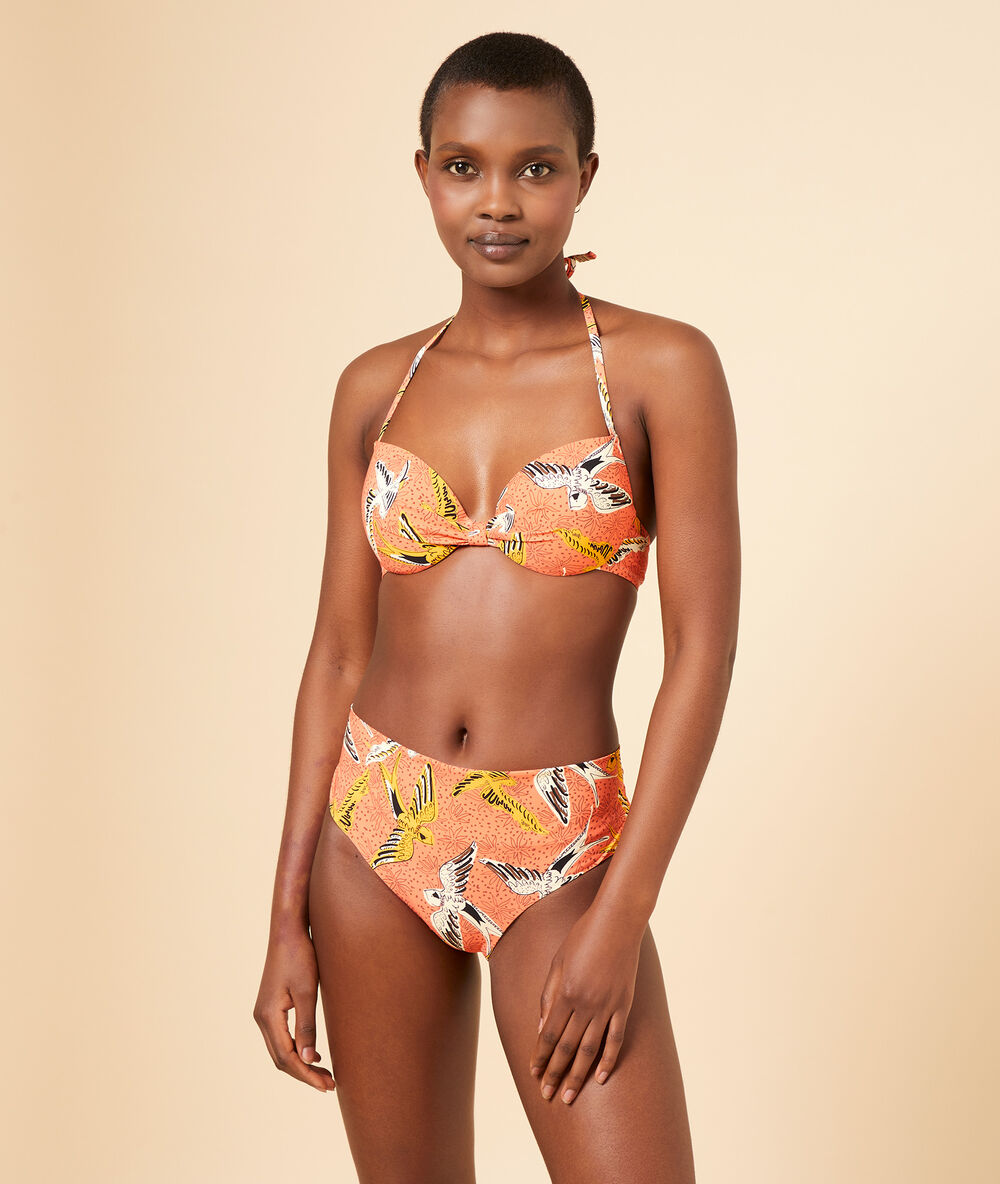 Haut de maillot de bain classique, push-up corail.