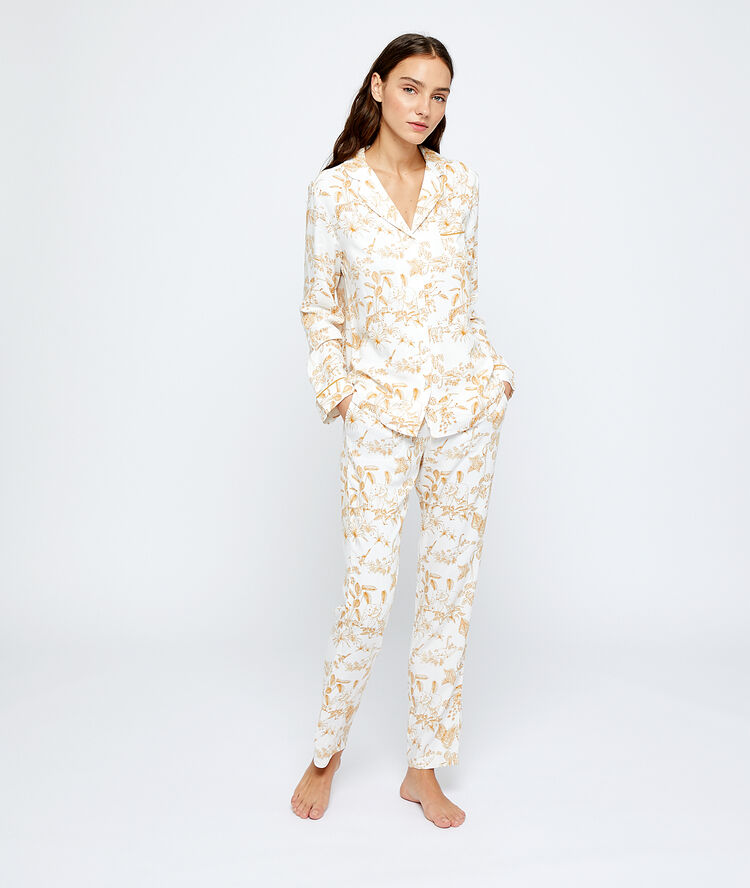 Chemise de pyjama imprimée ecru.