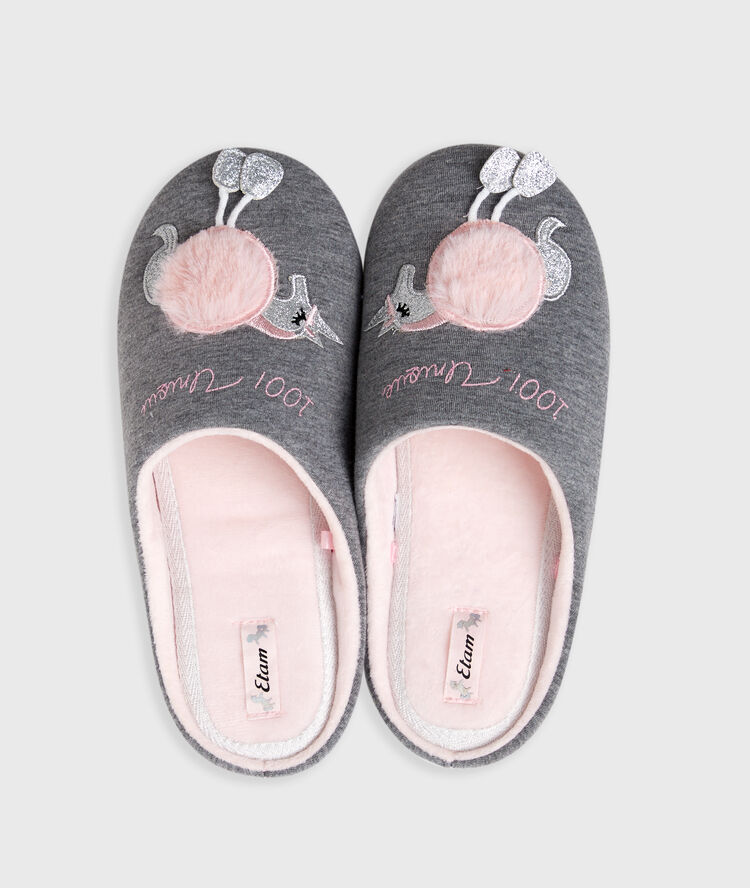 Mules licornes gris.