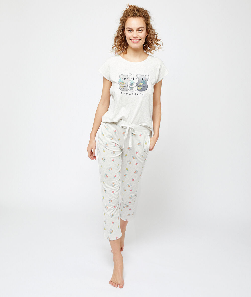 Pantalon imprimé koalas ecru.