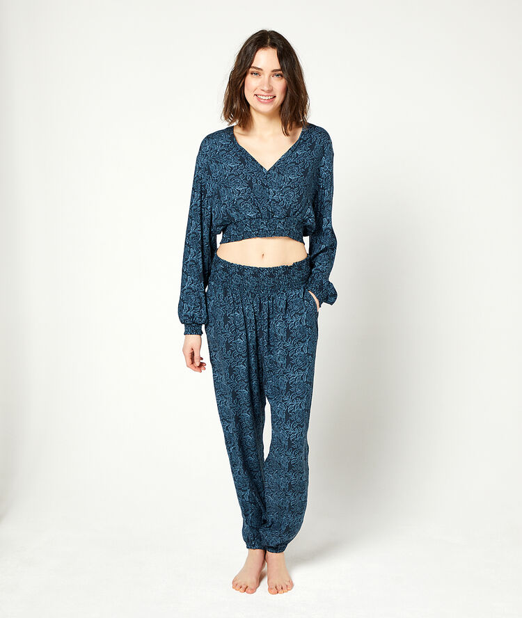 Pantalon smocké imprimé marine.