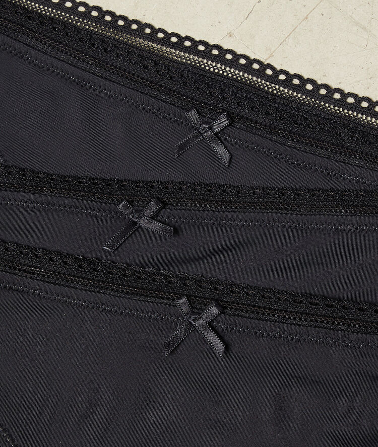 Lot de 3 culottes, bords ajourés noir/bleu/blanc.