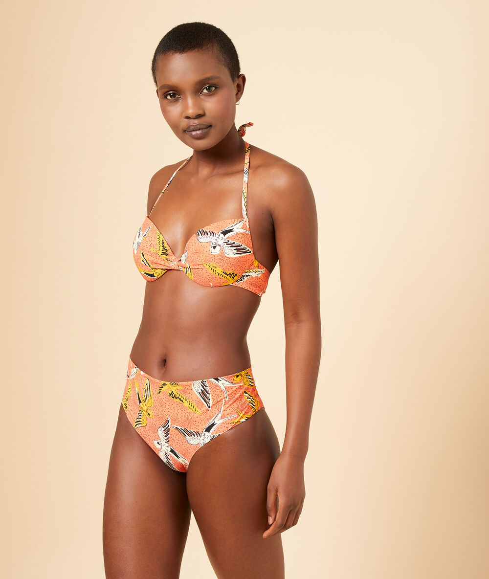 Haut de maillot de bain classique, push-up corail.