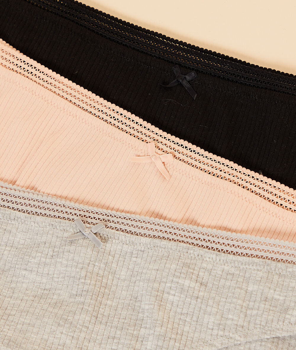 Lot de 3 culottes côtelées noir/gris/rose.