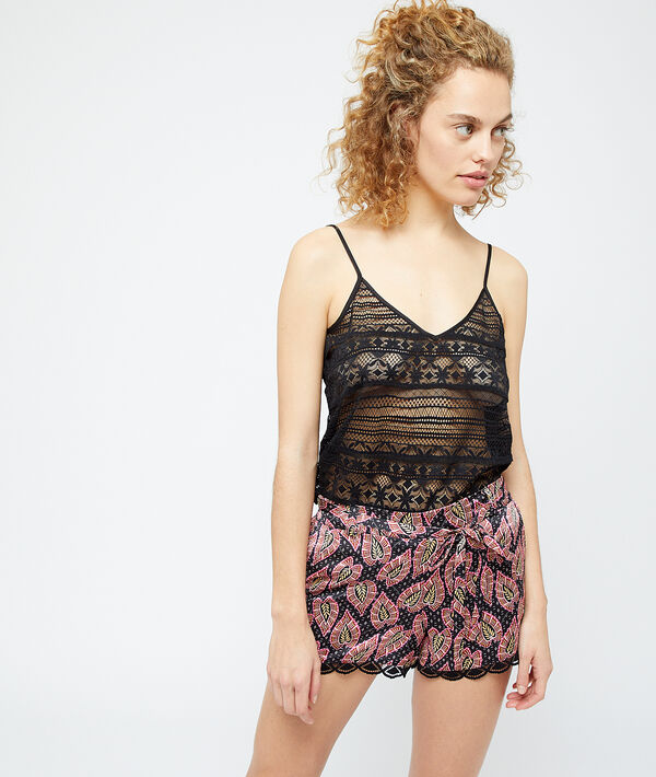 Short satiné imprimé feuilles Short satiné imprimé feuilles;${refinementColor}
