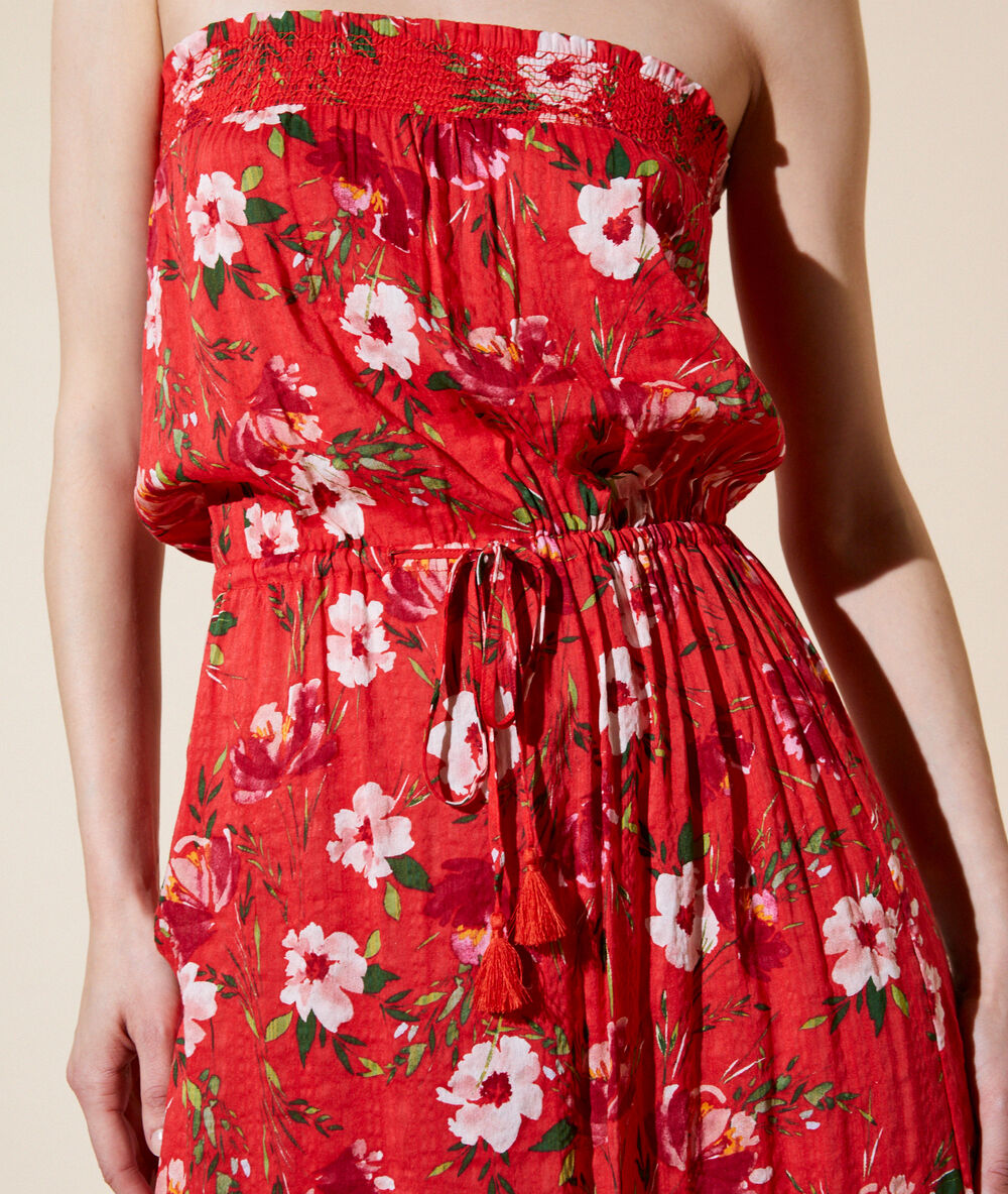 Robe Longue Imprime Floral Rouge Etam