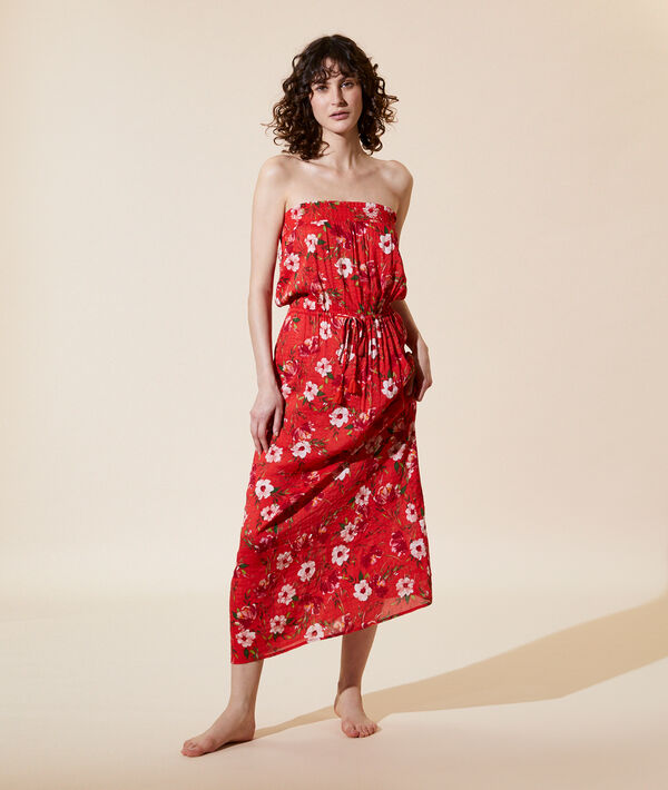 Robe Longue Imprime Floral Rouge Etam