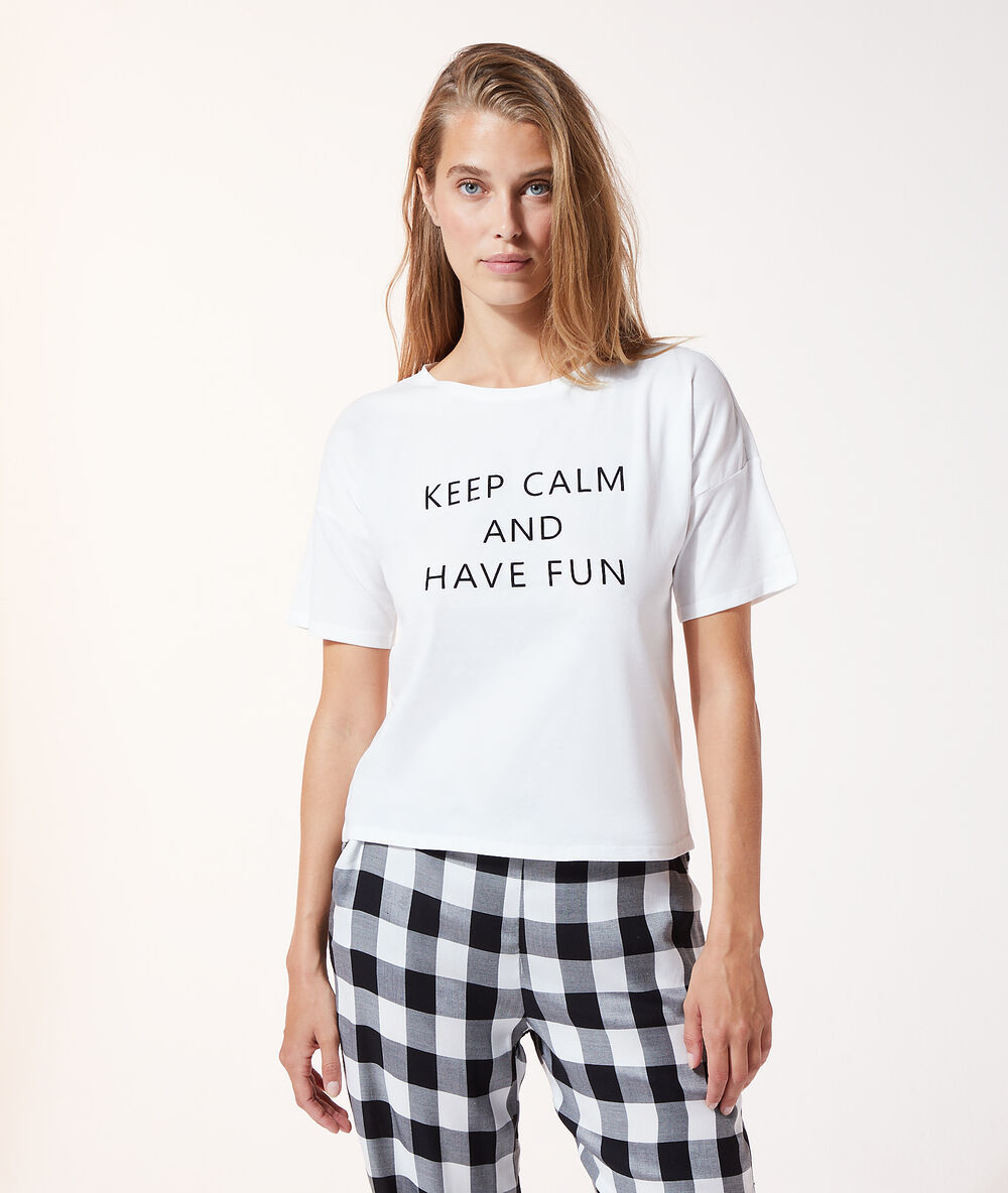 Top manches courtes "keep calm and have fun" ecru.