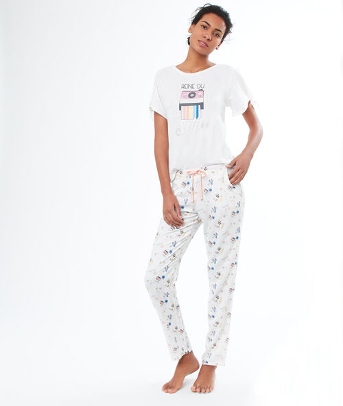Pantalon imprimé ecru.