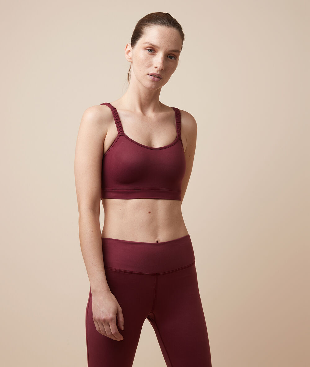 Brassière de yoga - maintien medium bordeaux grenat.