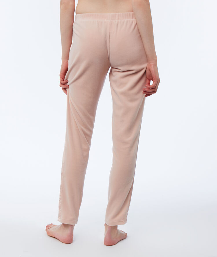 Pantalon homewear velours bande satin rose.