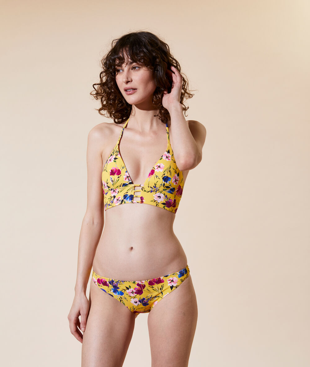 Haut de maillot de bain triangle, pads amovibles jaune soleil.