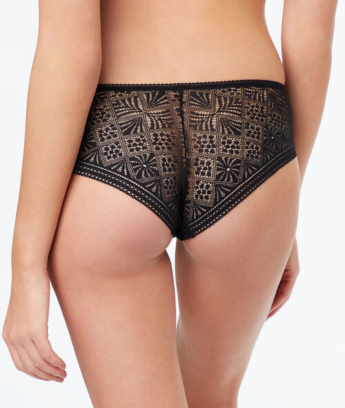 Shorty dentelle graphique noir.