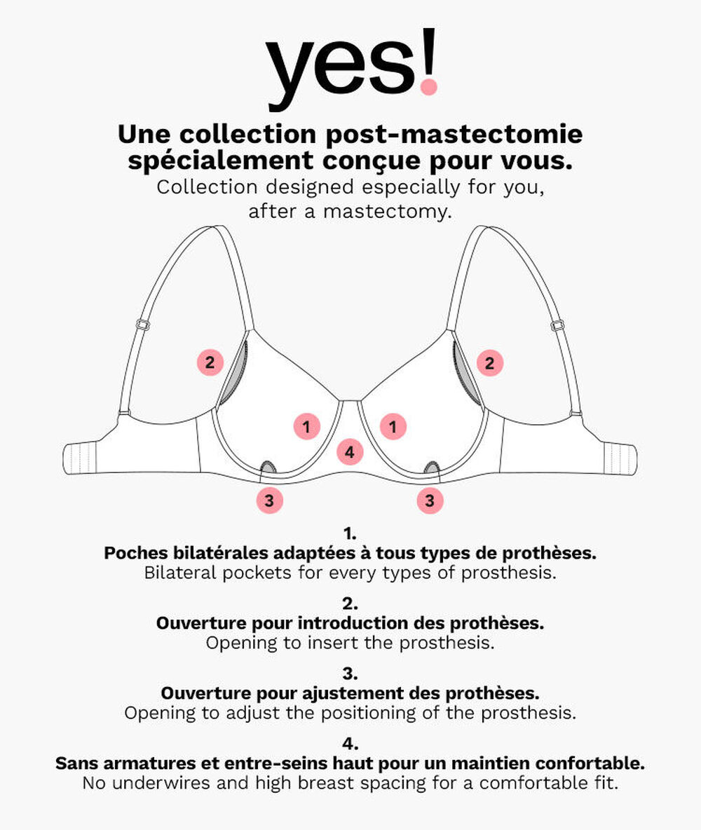 Soutien-gorge post-mastectomie coques fines noir.