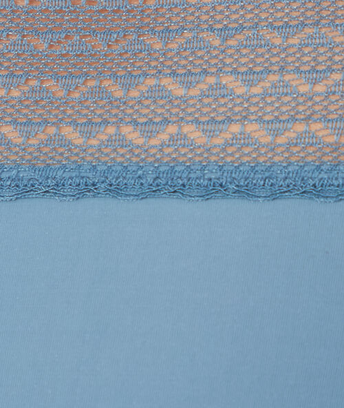 Hipster microfibre et dentelle, détail strass bleu.
