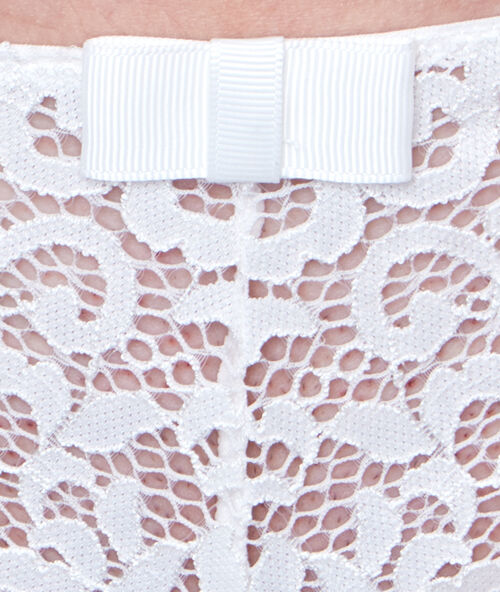 Tanga dentelle matérielle ecru.