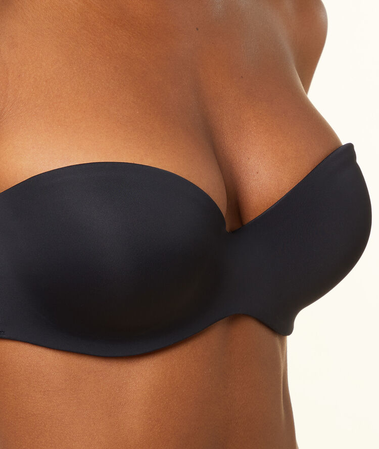 Bandeau microfibre push up, bretelles amovibles - bonnets a et b noir.