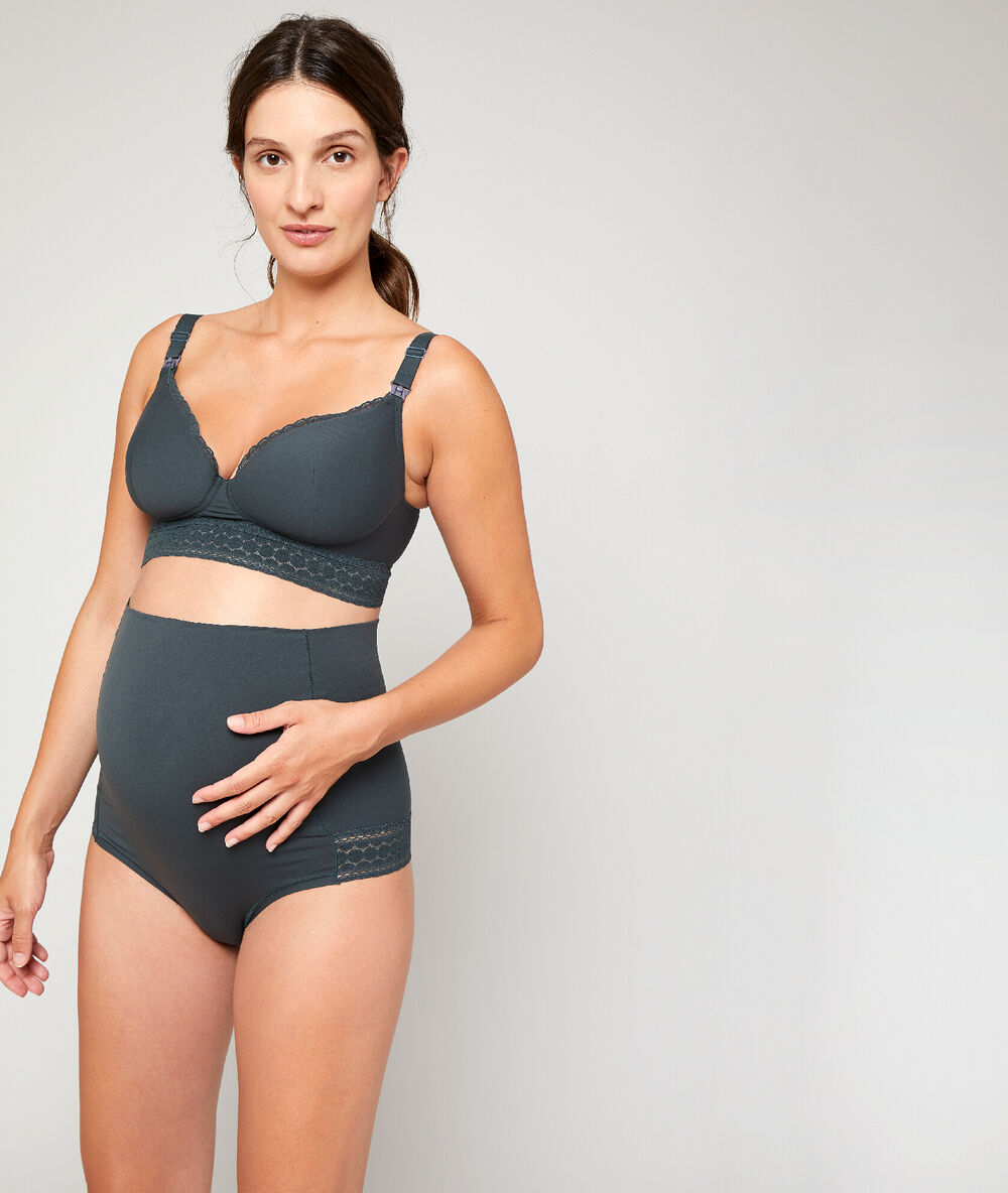 Culotte taille haute, ceinture rabattable kaki.