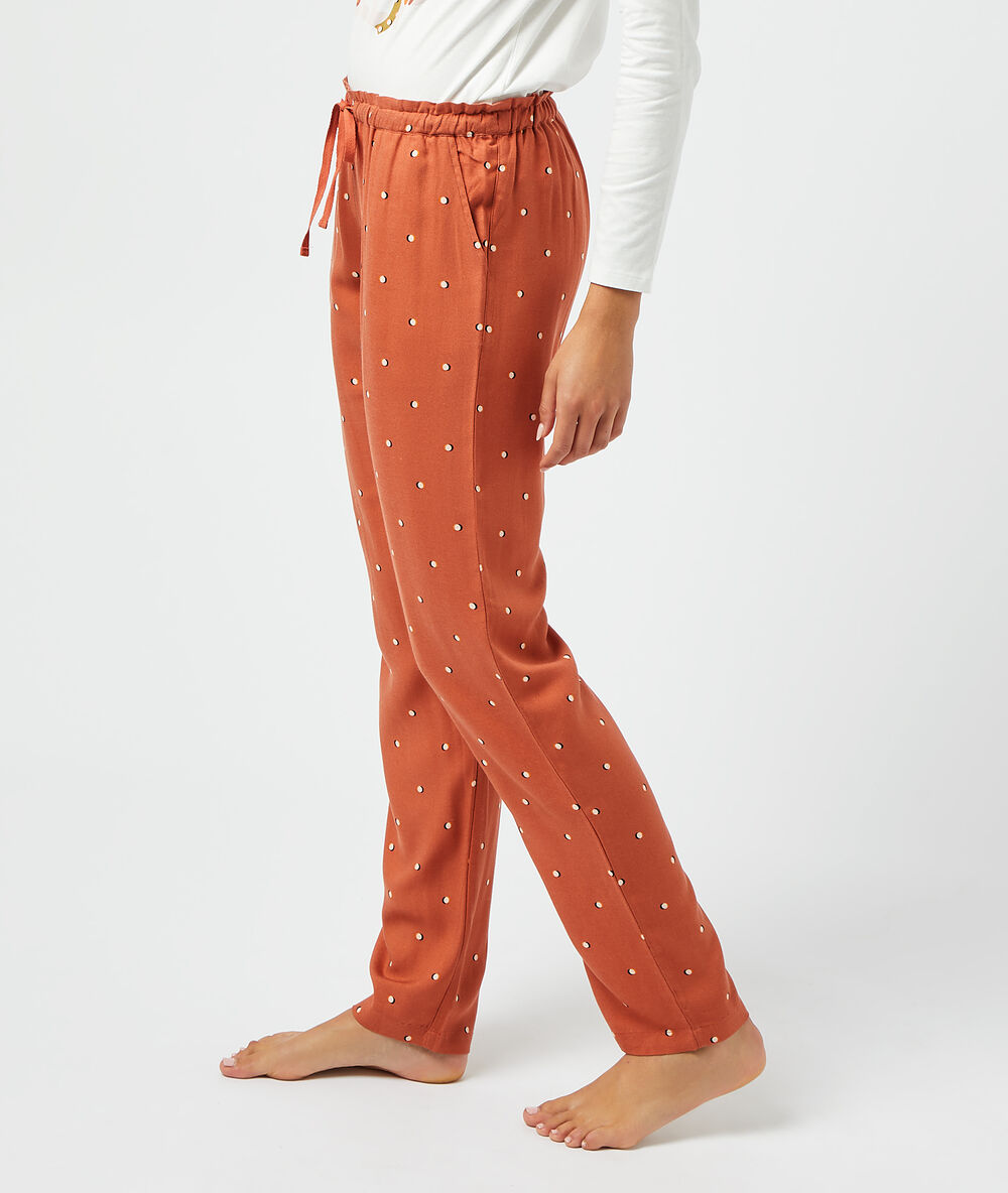 Pantalon imprimé brique roux.