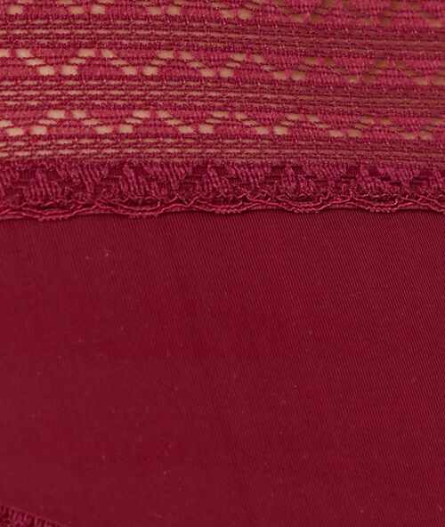 Hipster microfibre et dentelle, détail strass prune.