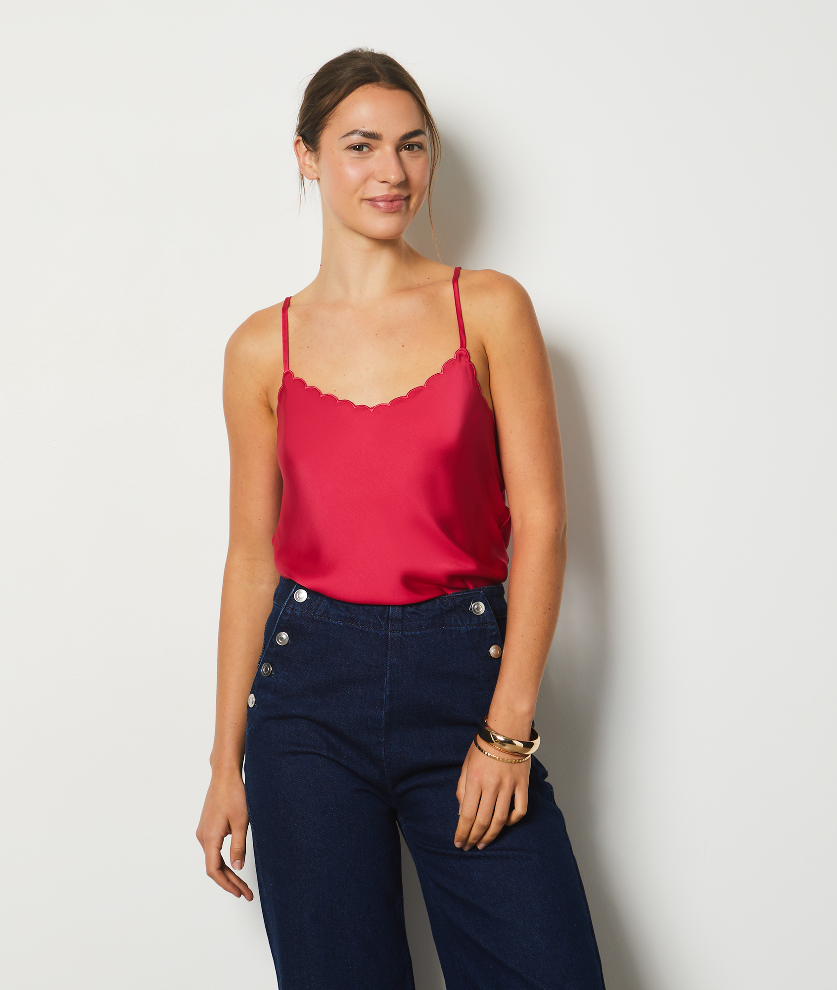 Caraco Satin Rouge Brillant - Bretelles Réglables - Taille 42 - Neuf Sans étiquette